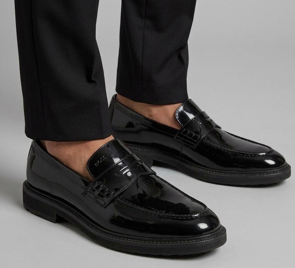 BOSS Black Patent Leather Penny Loafers Dress Shoes Size EU 41 / US 8